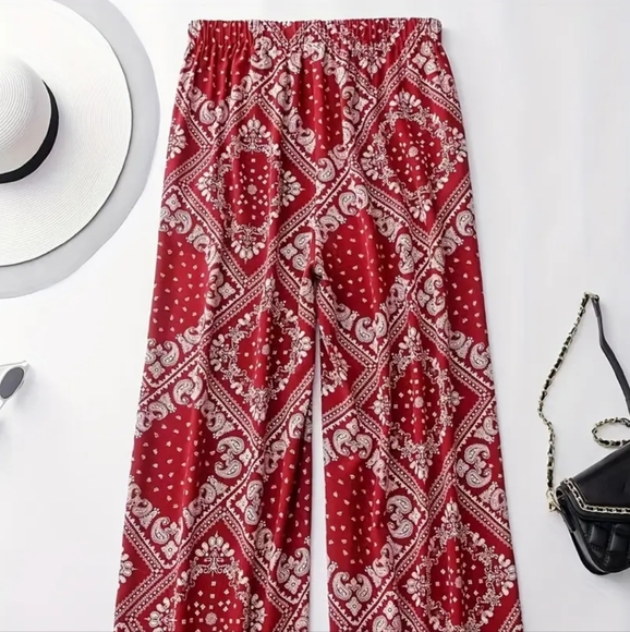 Paisley Red Wide Leg Pants - Picture 1 of 6